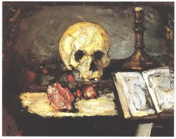  vela Pintura - Bodegón con vela de calavera y libro Paul Cezanne